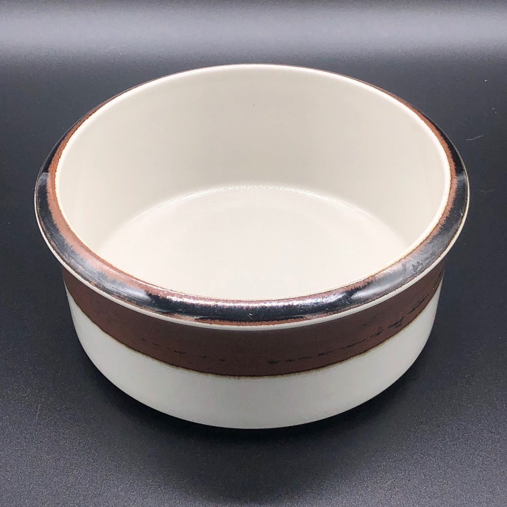 Arabia Finland Karelia Stoneware Serving Bowl Brown Cream Stripe 7.5" MCM